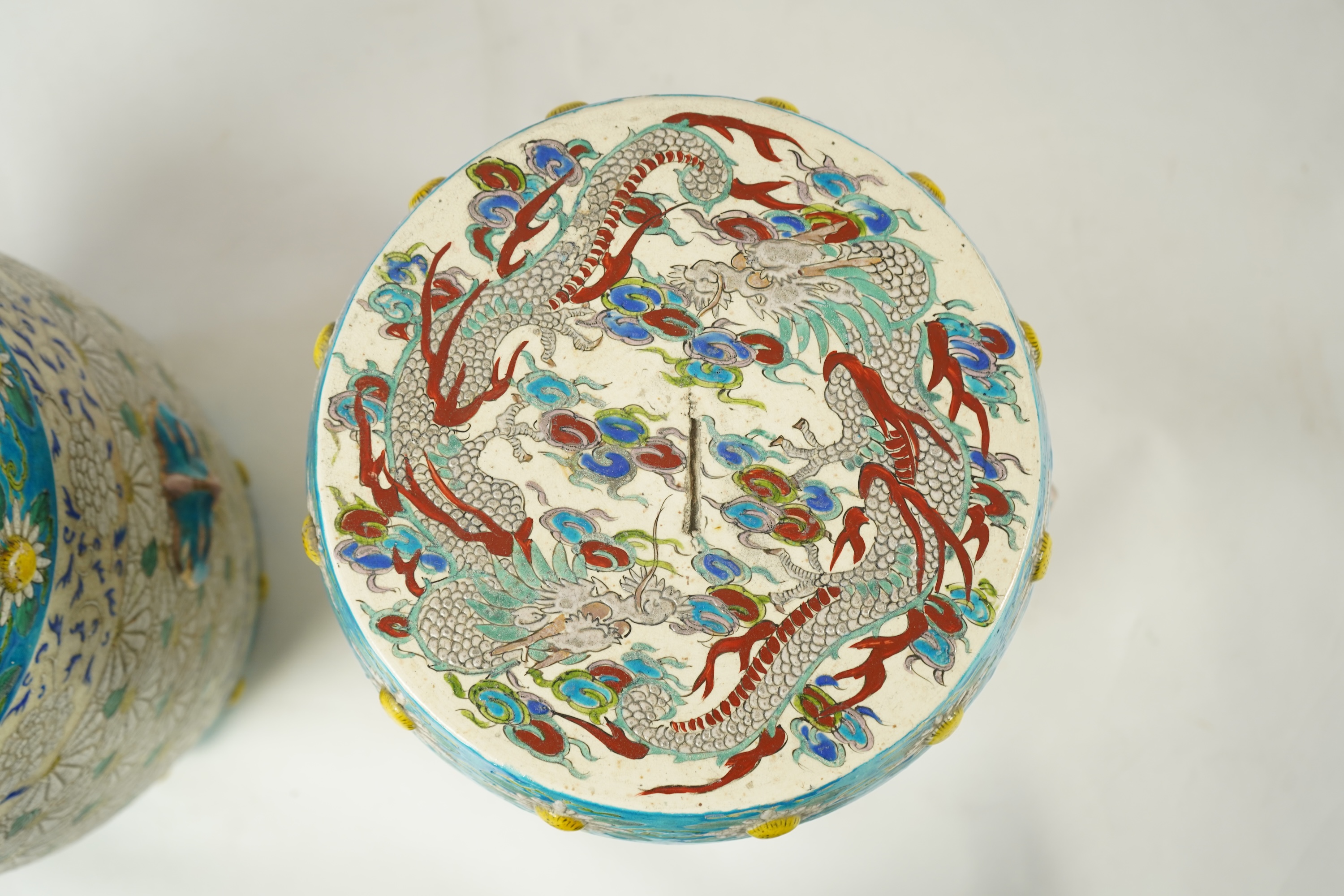 A pair of unusual Japanese Satsuma pottery garden seats, early 20th century